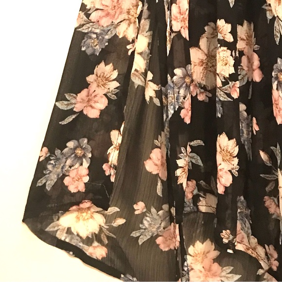 Band of Gypsies Floral Kimono Duster Black Pink Flare Split Bell Sleeves… - Picture 7 of 12